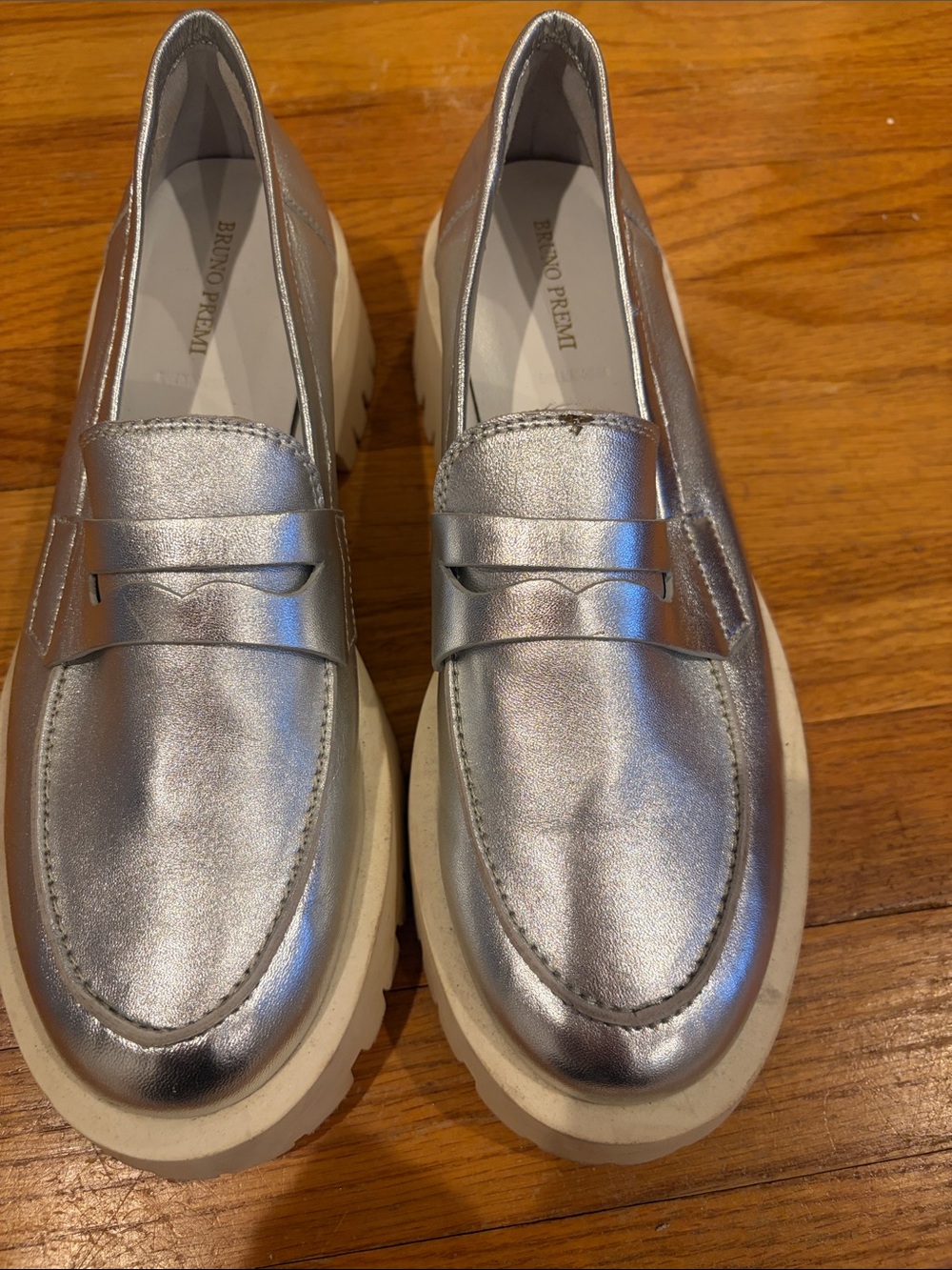 Bruno Premi Silver Metallic Platform Loafers